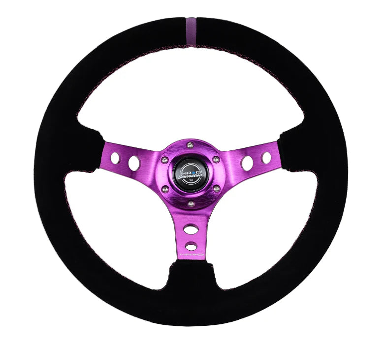 NRG 350mm Steering Wheel | Holes Spoke Suede | Purple Centre