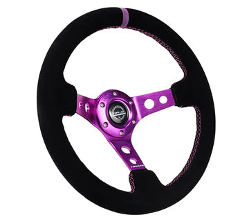 NRG 350mm Steering Wheel | Holes Spoke Suede | Purple Centre