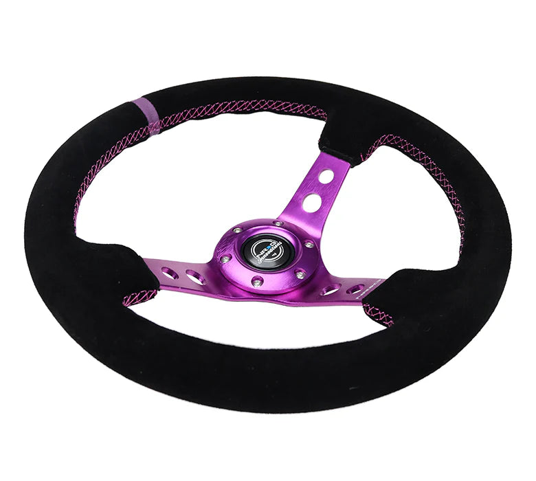 NRG 350mm Steering Wheel | Holes Spoke Suede | Purple Centre