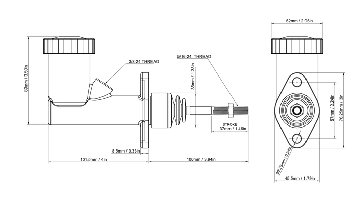 Flux Stand Alone 5/8" Internal Reservoir Master Cylinder