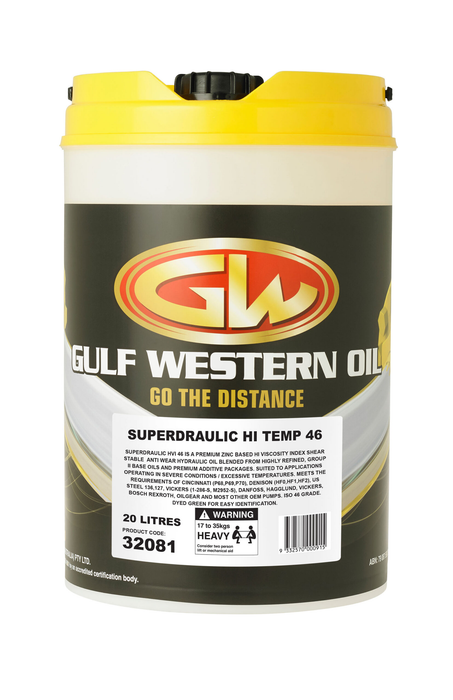 Gulf Western Super Hydraulic Hi-Temp Hydraulic Fluid - HVI 46 - 20L