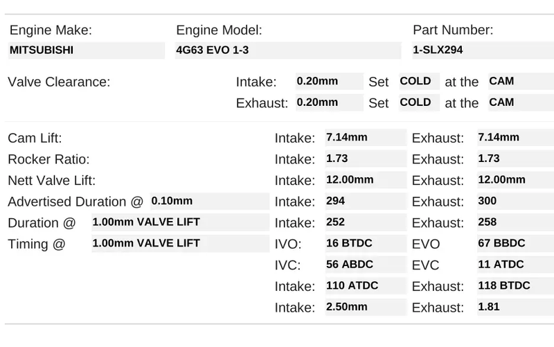 Kelford Cams 9-SLX294 | Solid / 4G63 EVO 9 Mivec - 294°/300° | 12.00mm/12.00mm
