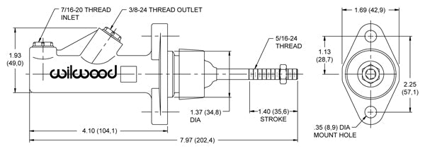 WILWOOD IN-LINE 3/4" MASTER CYLINDER