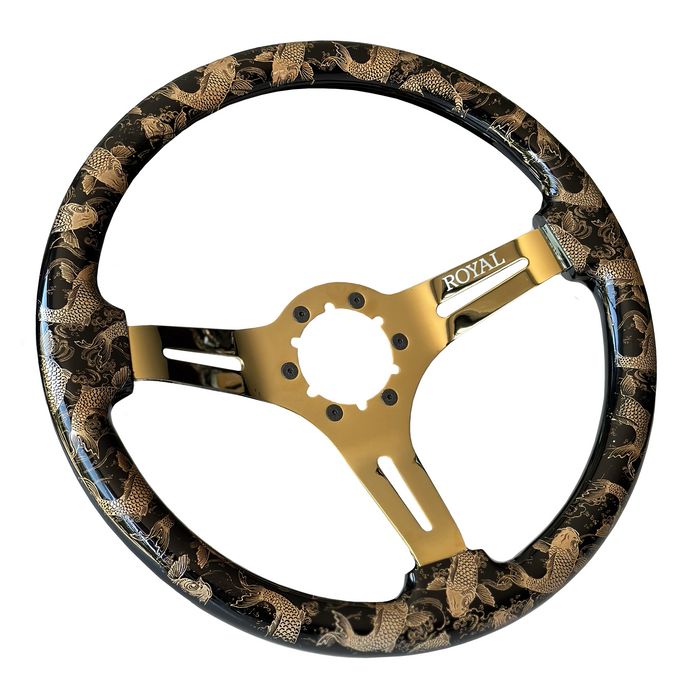 Teggi Black w/ Carp Etch Gold Inlay Steering Wheel 350mm | Grip Royal