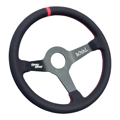 Black Suede w Red Stitch Steering Wheel 350mm | Grip Royal